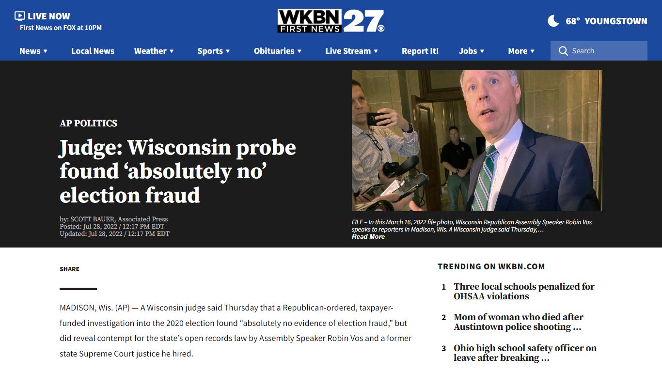 Judge: Wisconsin probe found ‘absolutely no’ election fraud